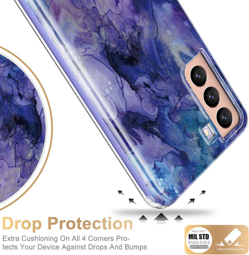Esdot Galaxy S21 Case, Rugged Shockproof Cover for Women, Military Grade 21ft Drop Test, Nice Water Marble 6.2"