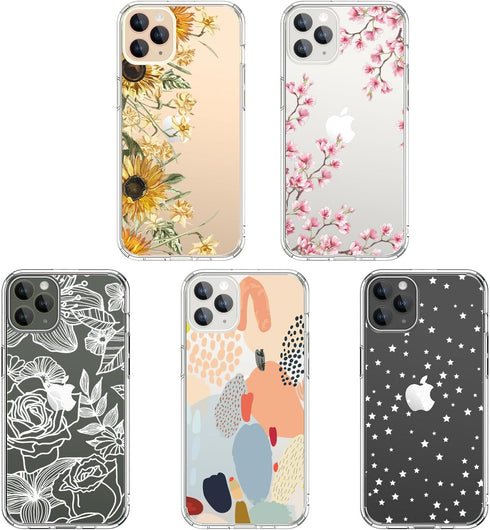 ICEDIO iPhone 11 Pro Case with Screen Protector, Clear with Colorful Floral Patterns, Slim Fit Acrylic Cover