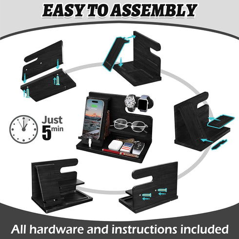 Gifts for Men Wood Phone Docking Station, Nightstand Organizer, Cell Phone Stand, Watch Holder, Desk Organizer