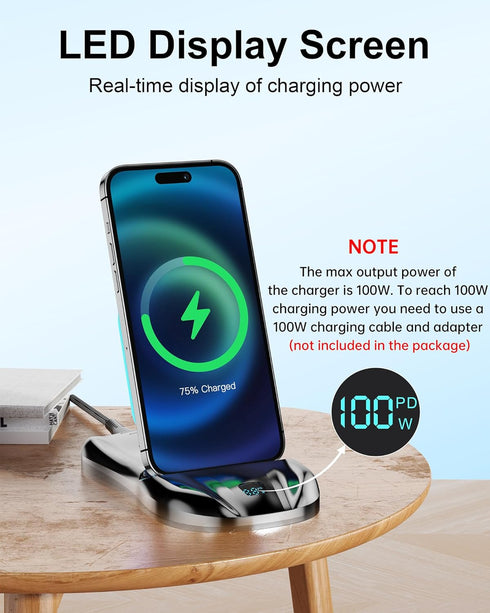 Magnetic USB C Charger Cable 2 in 1, 2-Pack PD 100W (5A) Nylon Braided USB C to USB C/Lightning Fast Charging Cable for