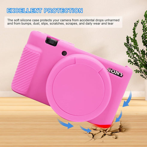 Easy Hood Camera Case for Sony ZV-1 with Removable Lens Cover, Anti-Scratch Slim Fit Silicone - Pink
