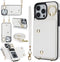 LUVI iPhone 15 Pro Wallet Case with Card Holder, Crossbody Neck Strap, Lanyard, Wrist Strap, White PU Leather Flip