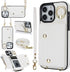 LUVI iPhone 15 Pro Wallet Case with Card Holder, Crossbody Neck Strap, Lanyard, Wrist Strap, White PU Leather Flip