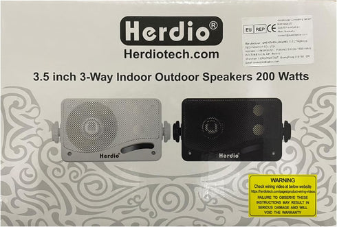 Herdio 3.5 Inch Passive Outdoor Speakers, 200W 3 Way Premium Mountable Wall Speakers, Black Pair