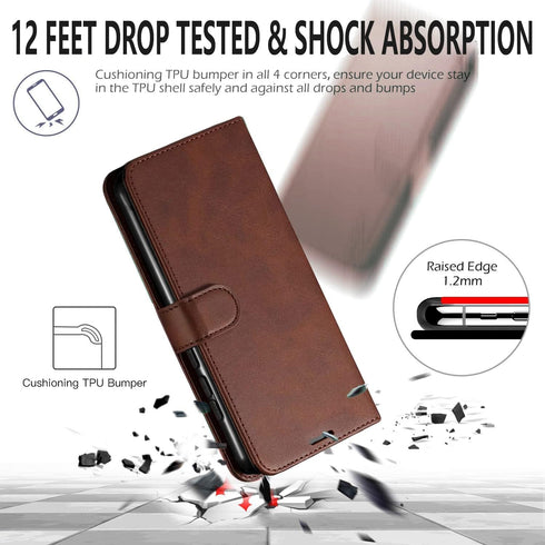 STARSHOP Samsung Galaxy S7 Phone Case Cover with Tempered Glass Screen Protector, PU Leather Wallet, Brown