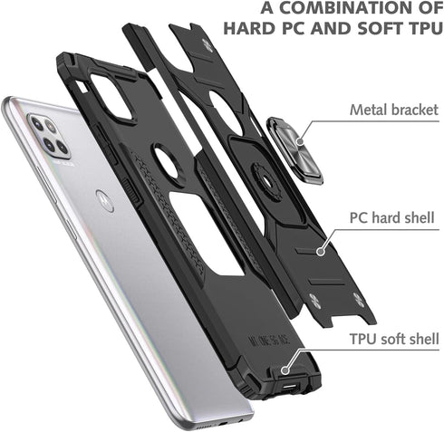 Motorola Moto One 5G Ace Case, Military Grade Shockproof Cover with Built-in Kickstand for Men Women, Black
