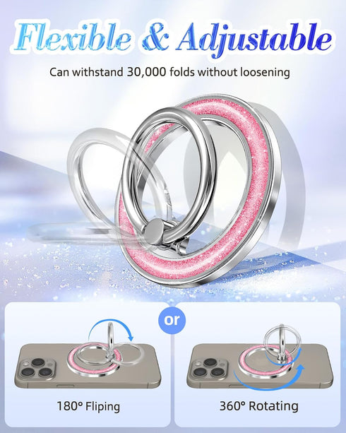 LISEVO 17 16 15 14 13 Phone Ring Holder Compatible with MagSafe - Magnetic Cell Phone Grip for Women Glitter Magnet