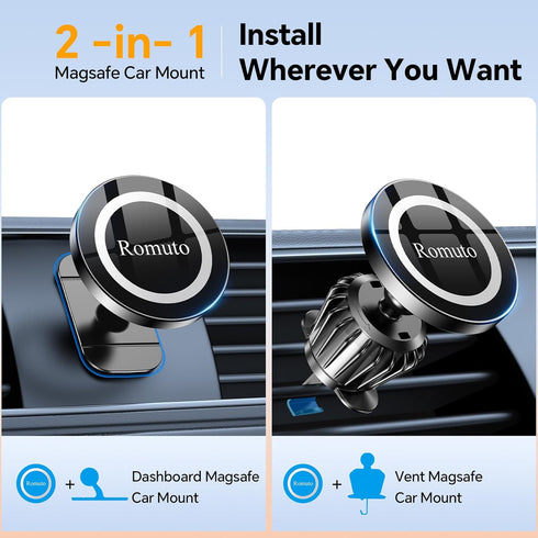 for iPhone MagSafe Car Mount?20 Super Magnets?Magnetic Phone Holder for Car Dashboard ?360° Rotation?Phone Magsafe Car Mount for Car Dash Fit iPhone 15 14 13 12 Pro Max Plus MagSafe Car Accessories