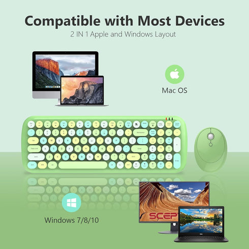 MOFII Wireless Keyboard and Mouse Combo, 2.4GHz Retro Typewriter Keyboard and Cute Mouse for Windows