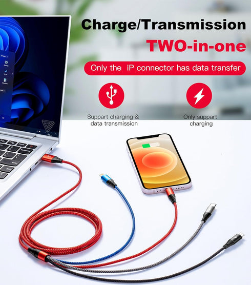 Multi Charging Cable 2Pack 6ft - Fast 3.5A USB Charger Cord, 4 in 1 for iPhone, Samsung Galaxy, PS, Tablets & More.