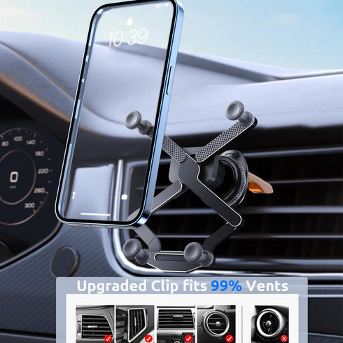 ELOHEI Upgraded Aluminum Alloy Cell Phone Car Holder for iPhone 15 Pro Max, Best Gravity Car Vent Phone Mount for