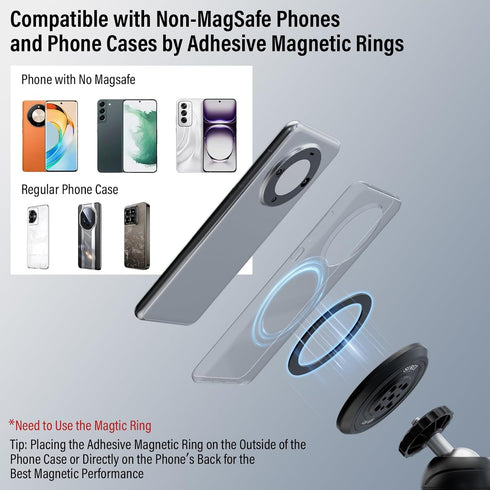 Sirui 3 15, 14, 13, 12 Magnetic Phone Tripod Mount Adapter with Adhesive Rings Compatible with MagSafe for iPhone