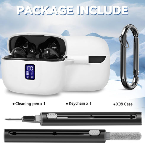 TAGRY X08 Wireless Headphone Case with LED Display Window - Silicone Protective Cover with Keychain
