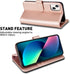 MONASAY 5G Wallet Case for iPhone 14/13, 6.1" Flip Folio Leather, RFID Blocking, Credit Card Holder, Rosegold + Glass