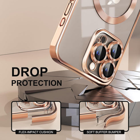 iPhone 15 Pro Max Case with MagSafe - Gold, Soft Clear, Military Grade Drop Protection, Never Yellowing, Full Camera