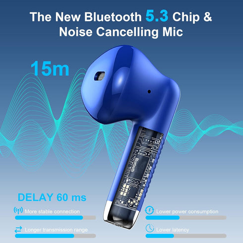 Wireless Earbuds, Bluetooth 5.3 Earbuds Stereo Bass, Noise Cancelling Mic, IP7 Waterproof Sports Earphones, 32H Playtime