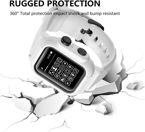 Compatible Apple Watch Band Case 42mm 44mm Series 5/4/3, IP68 Waterproof Case with Soft Silicone Band, White