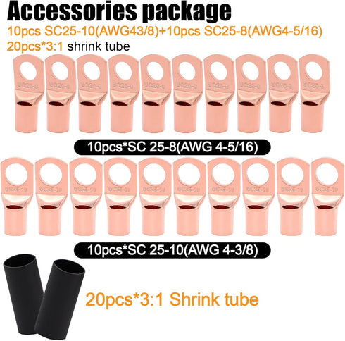 4 Gauge Wire (25ft Black + 25ft Red) Copper Clad Aluminum CCA, 20PCS Lugs, 20PCS Heat Shrink Tubing, 100A ANL Fuse