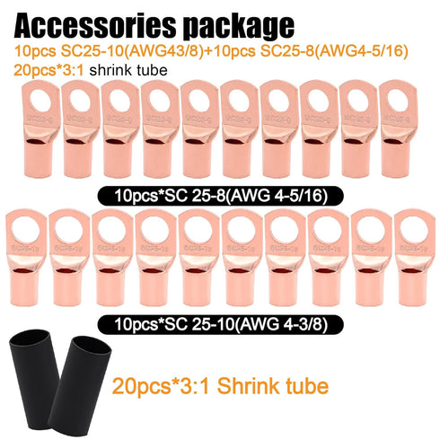 4 Gauge Wire (25 Feet Black + 25 Feet Red), Copper Clad Aluminum CCA, Primary Automotive Wire with 20PCS Lugs Terminal