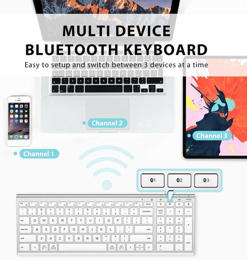 iClever BK10 Bluetooth Keyboard, Multi Device Rechargeable Bluetooth 5.1 with Number Pad, Ergonomic Design