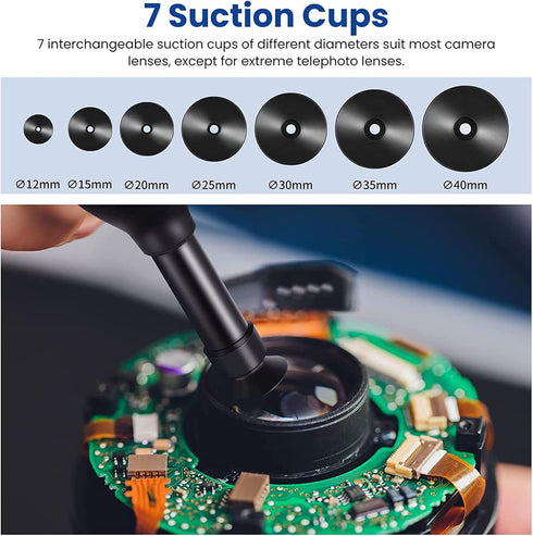 8-in-1 Lens Sucker Kit with 7 Interchangeable Strong Suction Cups, Manual Vacuum Suction Pen for Lens Puller Repair Tool