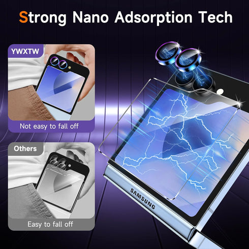 YWXTW EZ Alignment Screen Protector for Samsung Galaxy Z Flip 6, 2 PCS Front Tempered Glass + 1 Set Camera Lens