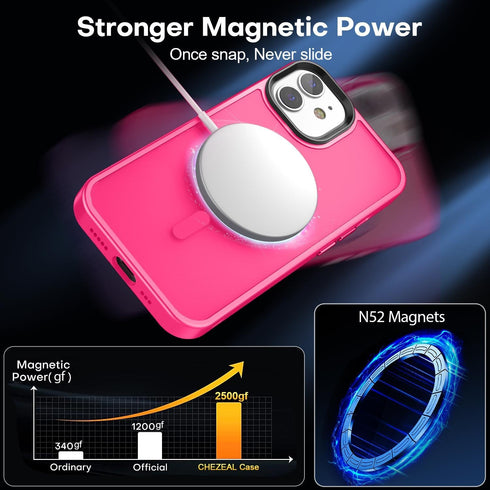 Hot Pink iPhone 11 Case: Shockproof, 13FT Drop Resistant, Translucent Matte, Strong Magnetic, Compatible with MagSafe.