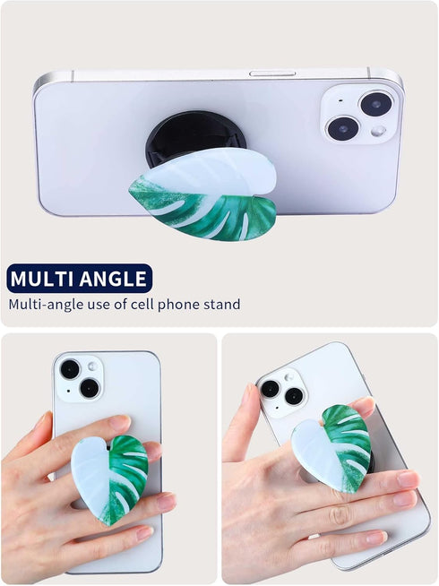 Macarrie 8 Pcs Tropical Leaves Phone Holder Green Plant Cell Phone Grip Holder Monstera Philodendron Anthurium Mobile