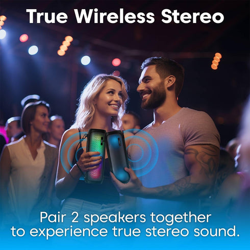 Tyler MP3 Wireless Bluetooth Speaker RGB Lighting Long Range Rechargeable Boombox USB AUX Inputs Fm Radio Sound & Bass