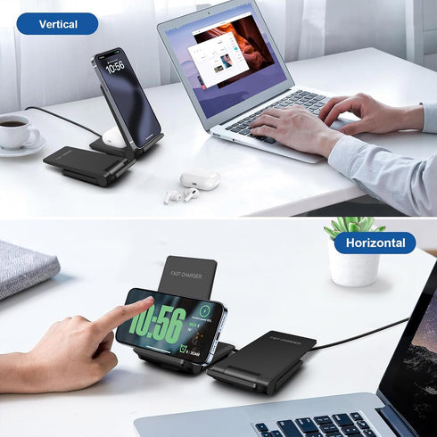 Wireless Charger, 2 in 1 Dock Stand, Foldable 20W Fast Charging for iPhone 15 Pro 14 13 12 11 Pro Max XS, AirPods,