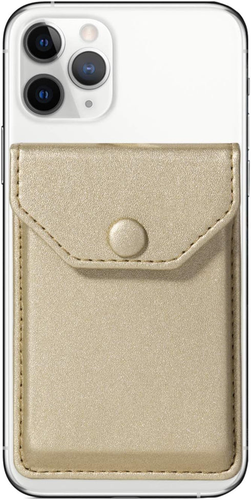 Card Holder for Back of Phone, Adhesive Leather Wallet Stick On Credit Card Holder for Men Women - Gold