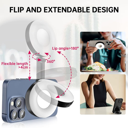 IUDSMKO 3-in-1 Magnetic Selfie Light, Phone Selfie Ring Light Compatible with iPhone Magsafe, Magnetic Beauty Selfie