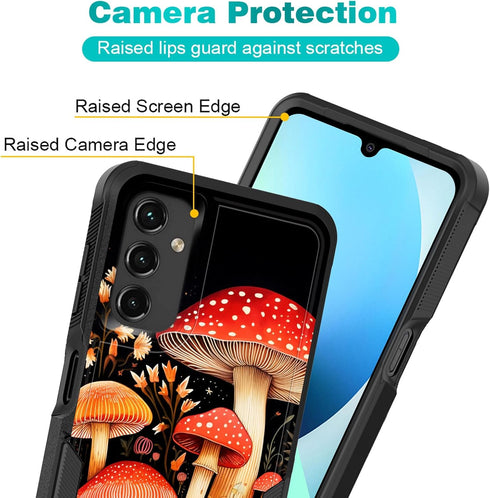 Galaxy A14 5G Case, Rugged Dual Layer Hybrid Shockproof Hard PC + Soft Silicone Protective Case, Mushrooms Forest
