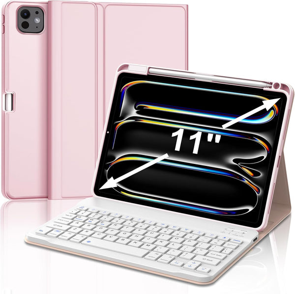 SENGBIRCH Keyboard Case for iPad Pro 11-inch (M4) 2024, Bluetooth Detachable Keyboard with Pencil Holder (Pink)
