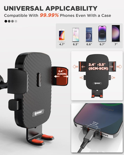 IPOW 360Rotatable 4-7 Inch Rearview Mirror Phone Holder for Car and Retractable, Auto Clamp Car Phone Mount