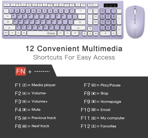 Wireless Keyboard and Mouse Combo, Full-Sized Wireless Keyboard and Adjustable DPI Mouse, 2.4GHz USB Receiver for PC,