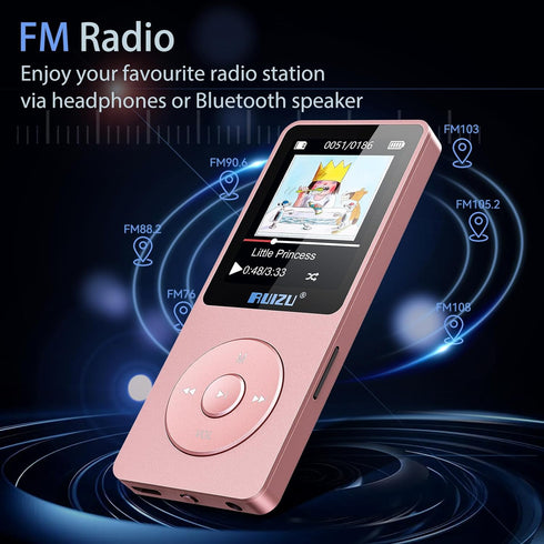 RUIZU 64GB MP3 5.3, 1.8" 80H 128GB Player with Bluetooth Screen Portable Music Player, FM Radio, Voice Recording
