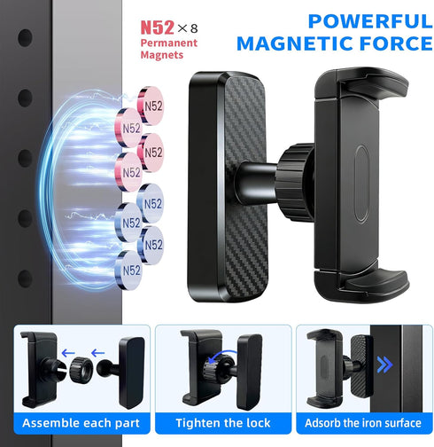 linwetra 360 Magnetic Phone Holder for Gym- Adjustable Strong Magnet Phone Mount for Video Recording, Compatible