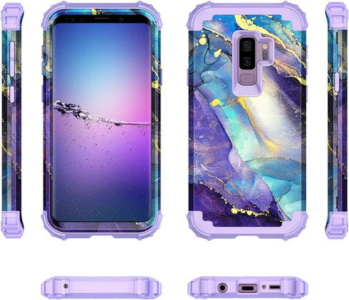 Rancase Purple Case for Galaxy S9 Plus, Three Layer Heavy Duty Shockproof Protection with Soft Silicone