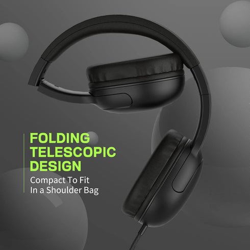 LORELEI E5 Wired Headphones for Kids - Foldable, Tangle-Free Nylon Wire, 3.5mm Jack, Stereo On-Ear (Space Black)