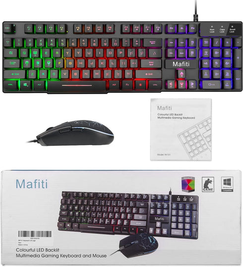 mafiti RK101 Wired Computer Keyboard Mouse Combo, RGB Backlit USB Keyboard for PC, Mac, Laptop, Desktop, Gaming Office