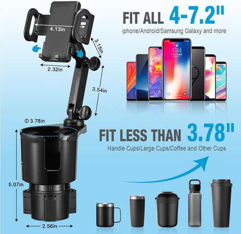 Cup Holder Phone Mount, 2 in 1 Expander for Car Long Arm with 360° Rotation, Cell Phone Holder Compatible with All