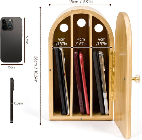 Generic 6 Premium Cell Phone Box for Family Time,Bamboo Cell Phone Jail with Charging Holes,Hold Phones,Help Kids