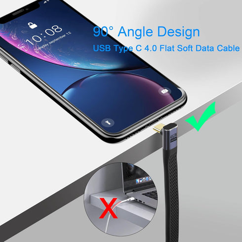 QIANRENON 240W USB4.0 C Male to 90° Angle Type C Male Fast Charging Cable, 40Gbps USB Type C 4.0 for Power Bank