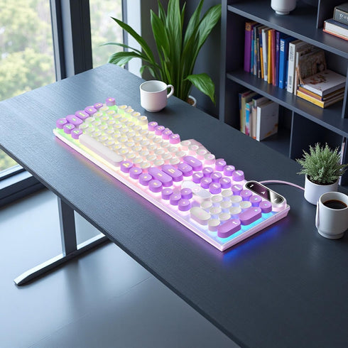 TsuvyXeg Gaming Keyboard Wired E-Sports Key Board RGB Backlit Computer Keyboard Round Key for Desktop Laptop PC Mac