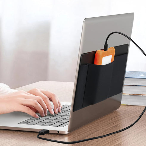 3-Pocket Lacdo Mouse Holder for Laptop Stick on, External Hard Drive SSD Holder for Laptop, Stick on Pouch Organizer