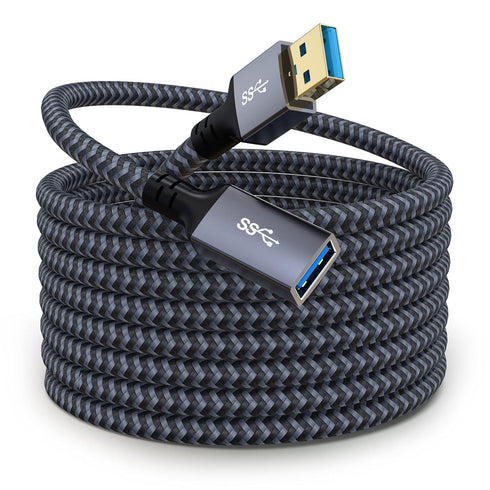 20 ft USB Extension Cable - Nylon Braided USB 3.0 Extender for Webcam, Camera, Phone, Mouse, Keyboard, Printer & More.