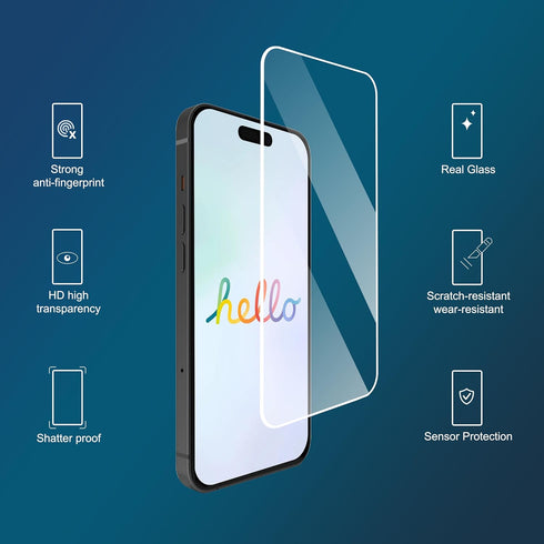 Ailun Glass Screen Protector for iPhone 15 / 15 Pro, 3 Pack, 9H Tempered Glass, Case Friendly