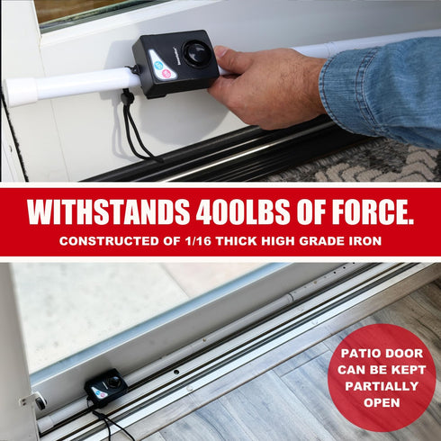 SECURITYMAN 120dB Jammer 400lbs Door Security Bar with Alarm (Detachable) - Siren Door Stopper Alarm - Adjustable