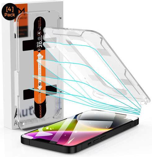 DIMONCOAT 4-PACK Screen Protector for iPhone 14/13/13 Pro - Easy Installation Kit, Military Protection, HD Clear